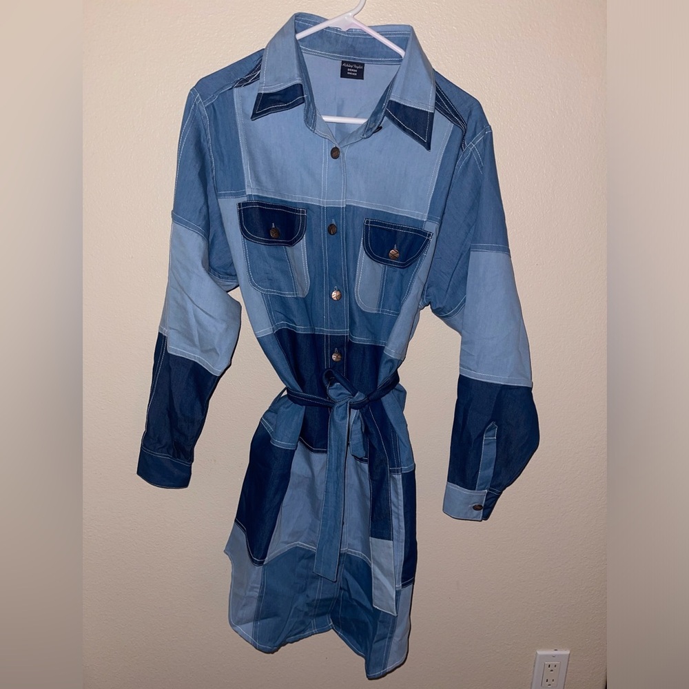 Ashley Taylor NWOT Denim Patchwork Jacket w/‎ Waist Tie size O/S